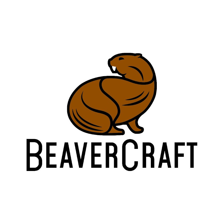 Brown beaver cartoon logo above bold black uppercase BeaverCraft text on white background. Best BeaverCraft wood carving tools brand icon.