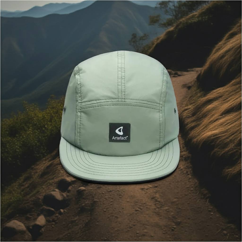 Forager Provisions LTD Artefact Eco Cirrus 5 panel cap in aqua green made from upcycled technical fabric