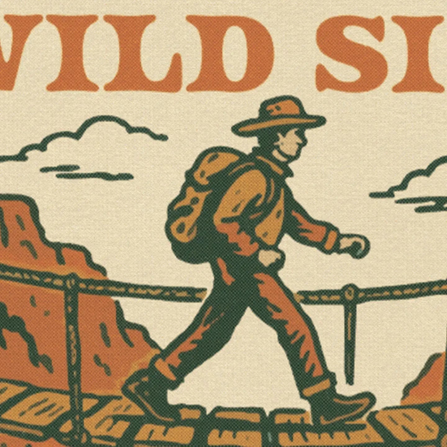 Benoit’s "Take A Walk On The Wild Side" felt banner—vintage camp decor, adventure wall flag for rustic cabin or home style.