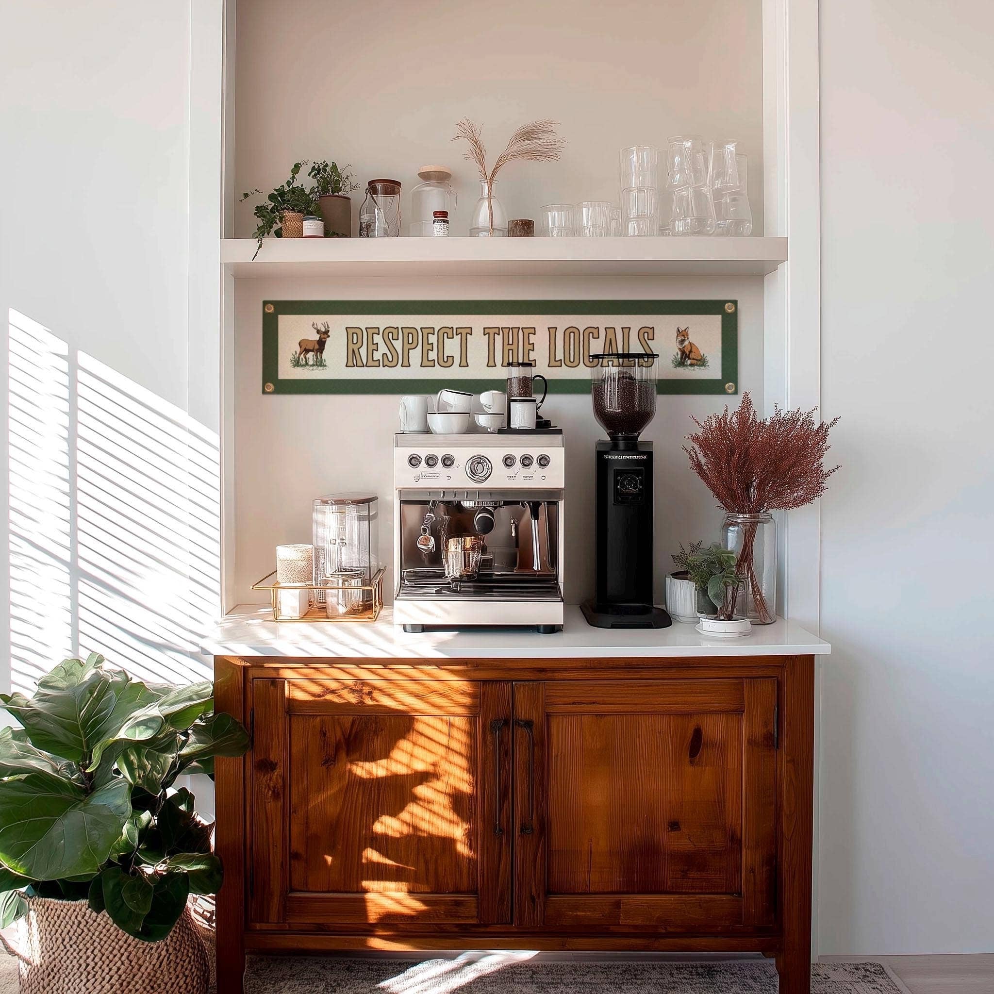 Benoit’s “Respect The Locals” Vintage Inspired Felt Banner - Beige