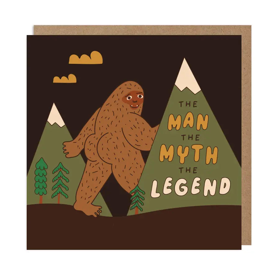 Bigfoot birthday card by Betiobca, “The Man, The Myth, The Legend” – perfect funny cryptid humor for all celebrations!.