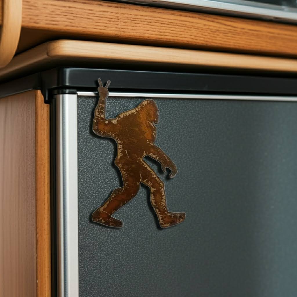 Universal Ironworks USA Bigfoot Peace Rustic Metal Oregon Magnet