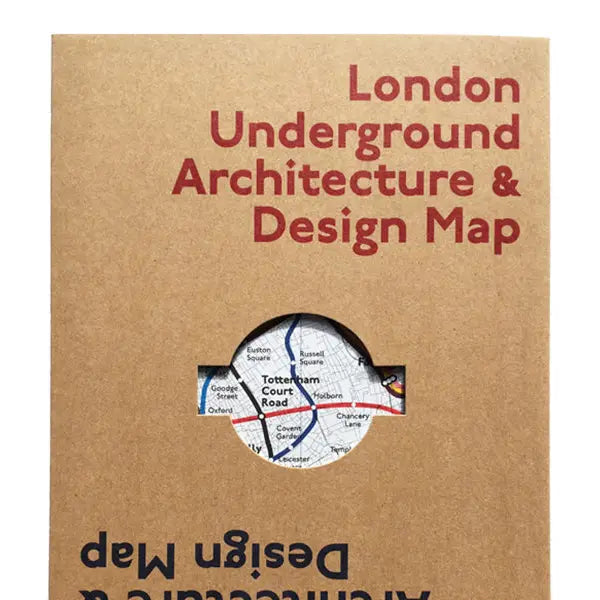Cover of the "Blue Crow Media London Underground Architecture Map" with a cut-out revealing part of the map underneath, highlighting intricate transport design.
