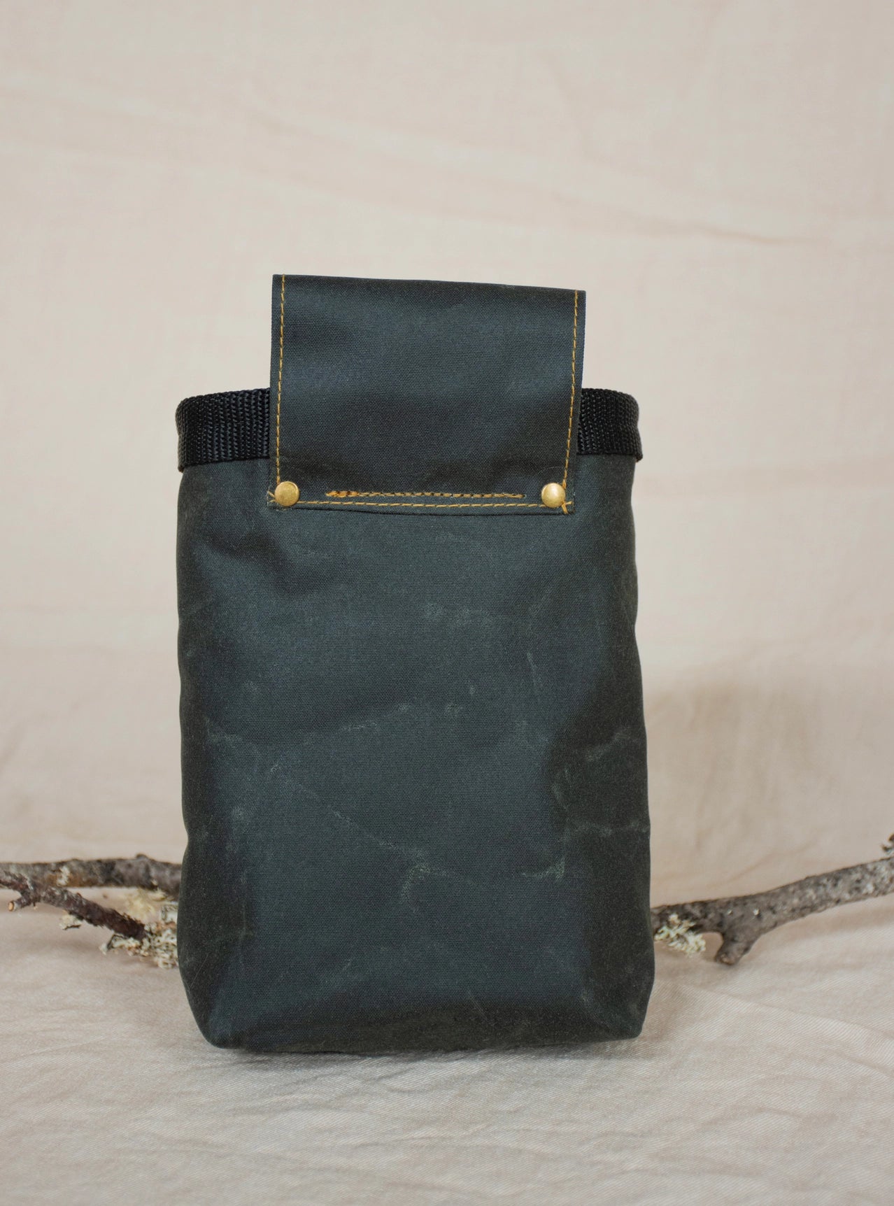 Fernweh UK Waxed Canvas Rock Climbing Chalk Bag, upright design, durable, forest/sand/scree colors. Perfect for climbers.