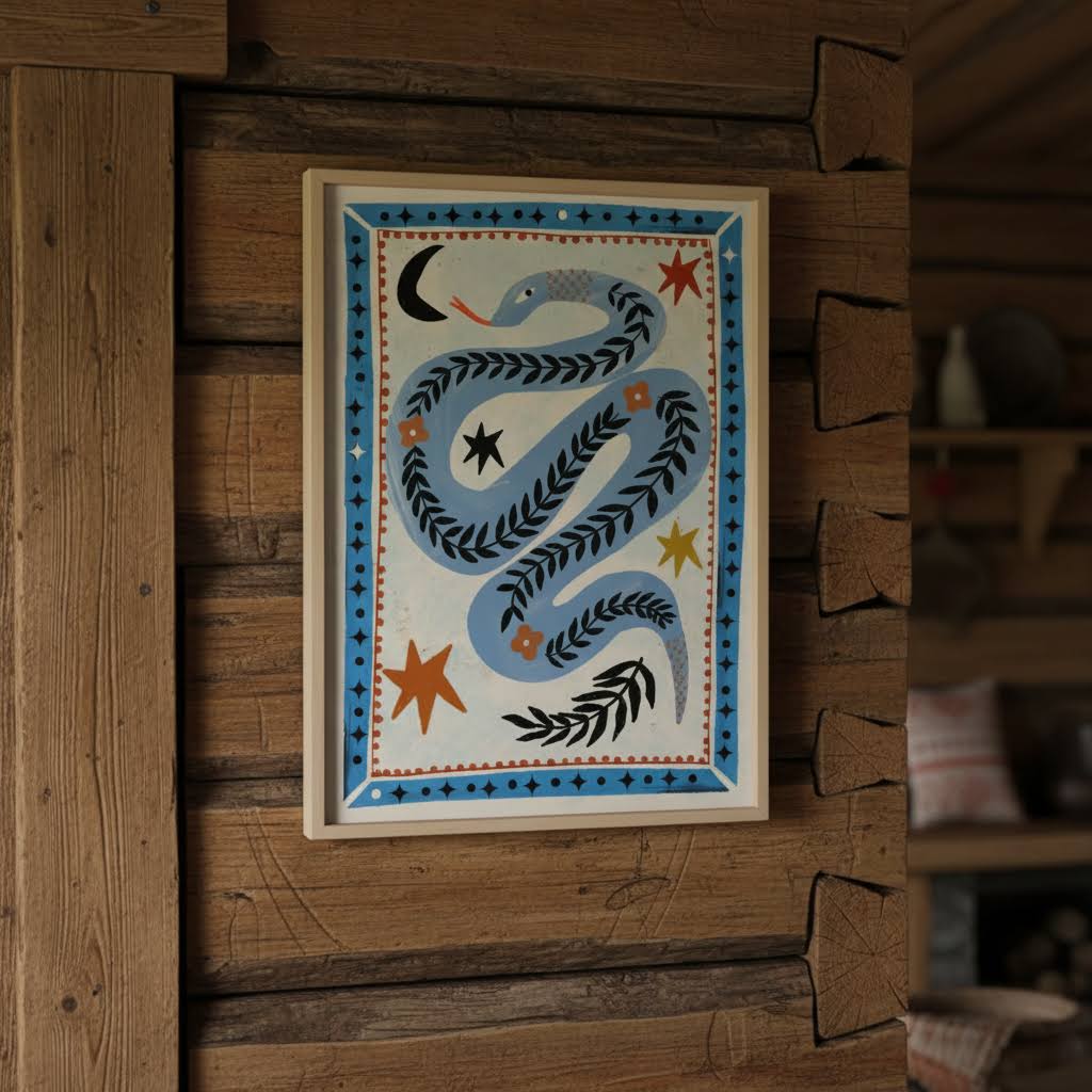 Carole Hillman French Folk Snake Serpent Unframed Print A4
