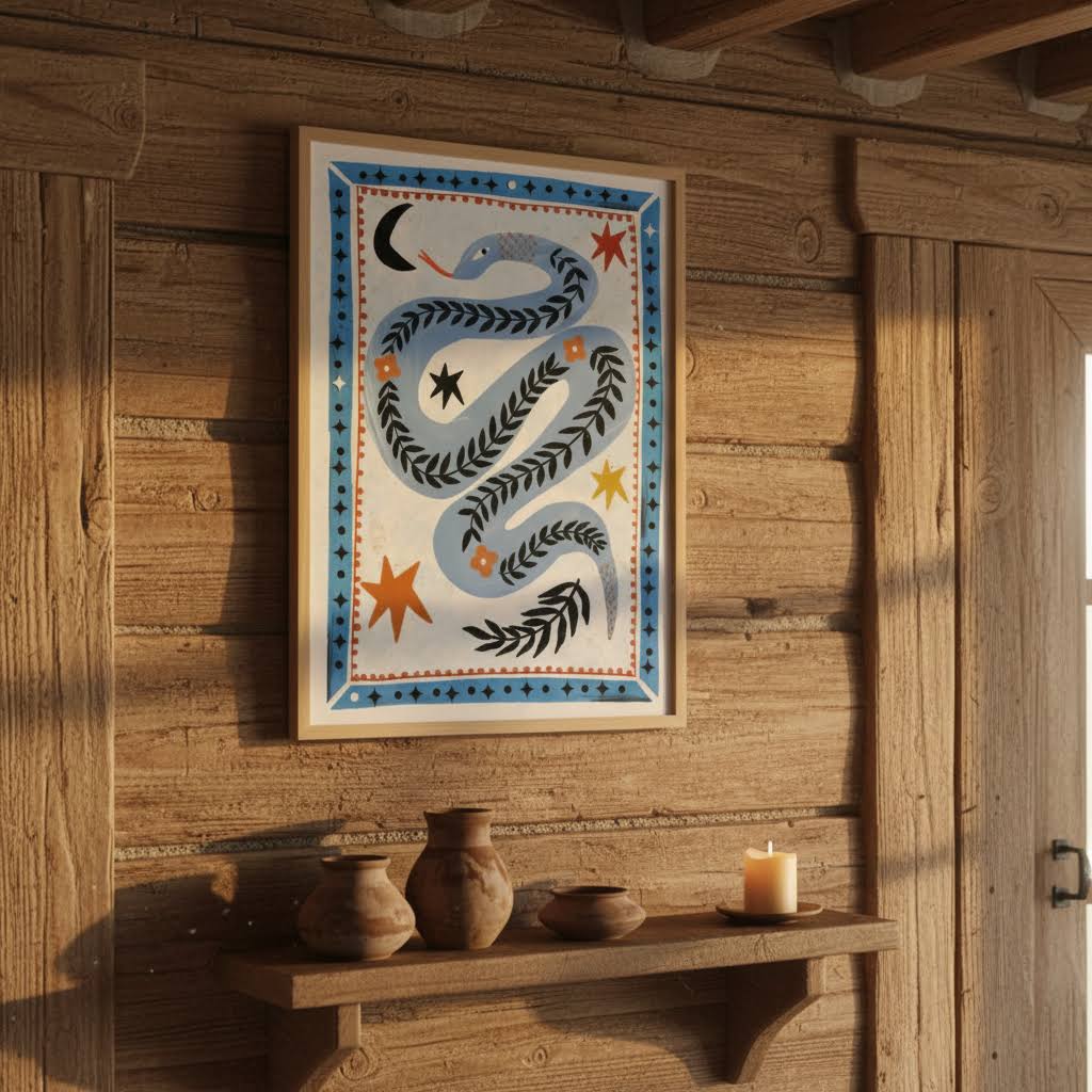 Carole Hillman French Folk Snake Serpent Unframed Print A4