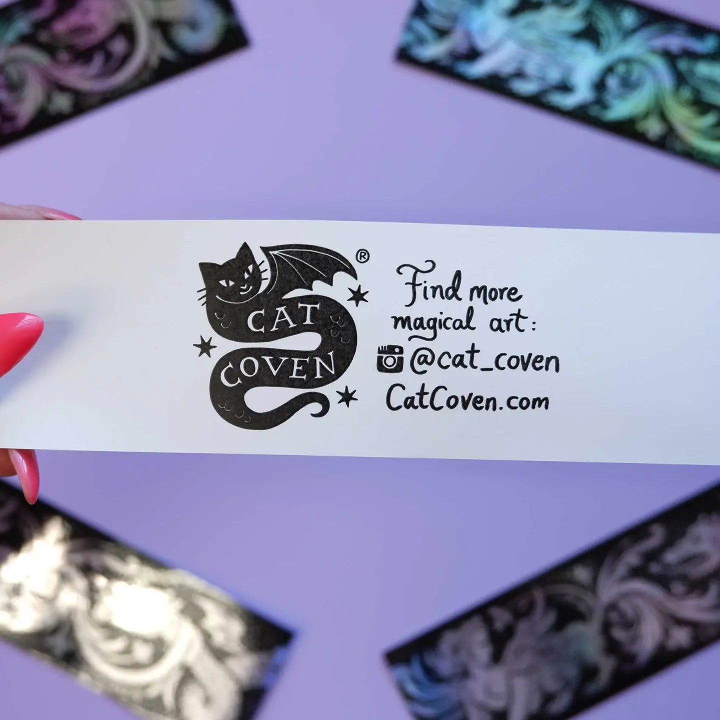 Forager Provisions LTD Cat Coven branding on a white backing paper with holographic stickers in the background