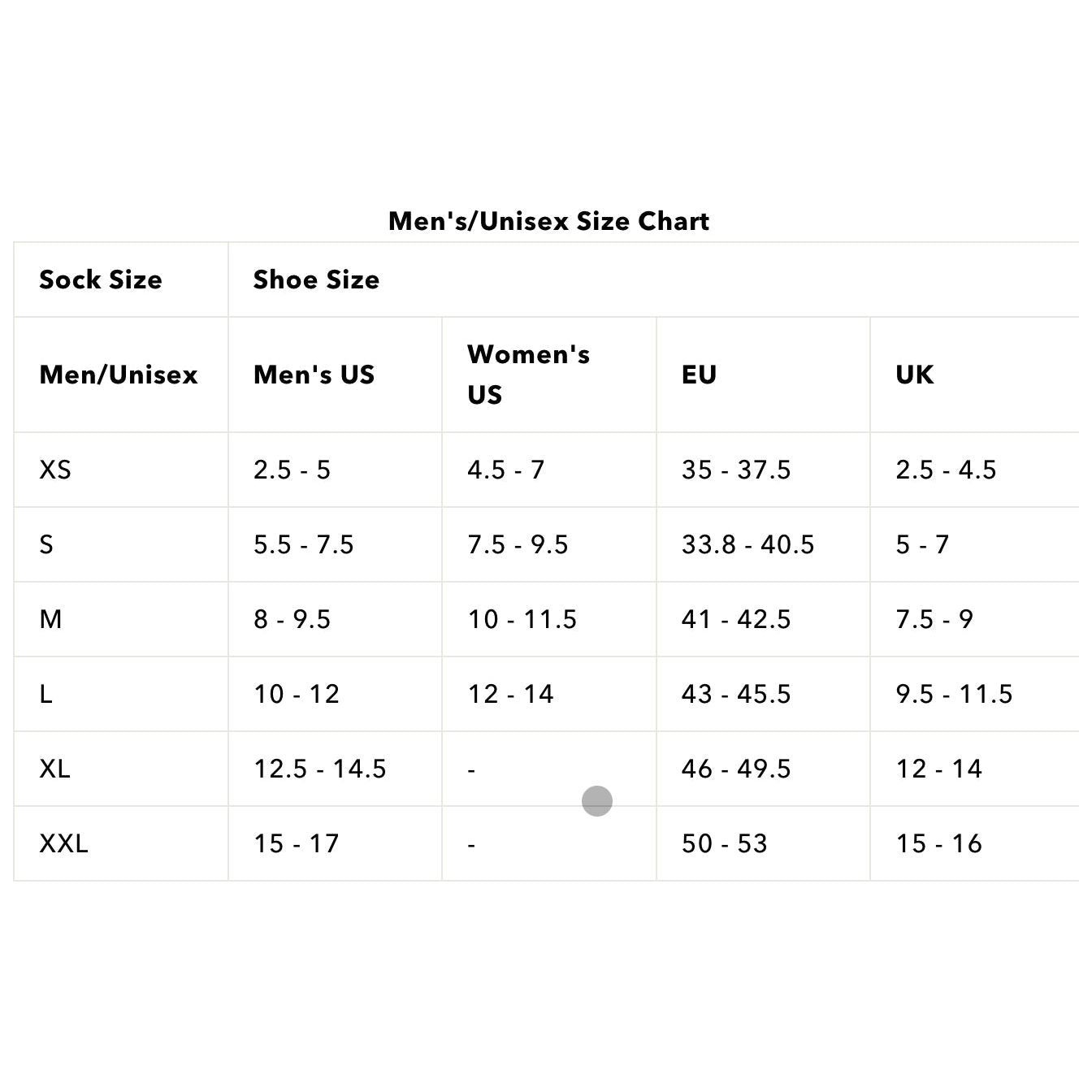 Darn Tough Size Chart