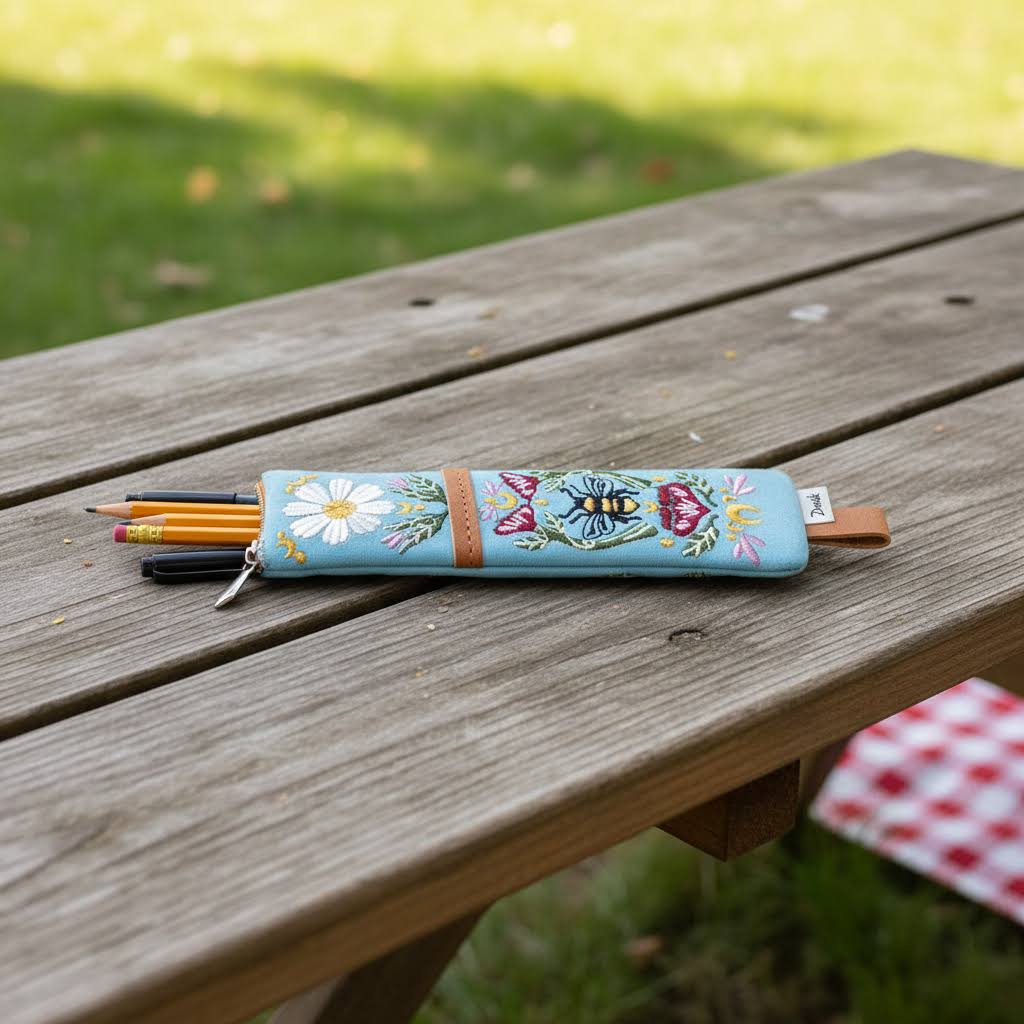 Denik Embroidered Honeybee Vegan Leather Pouch