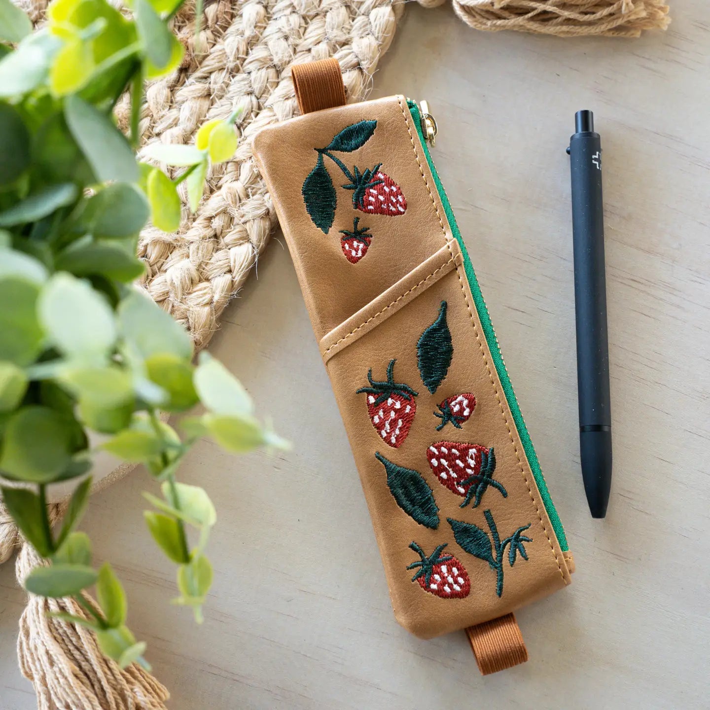 Denik Elana’s Embroidered Strawberries Vegan Leather Pouch