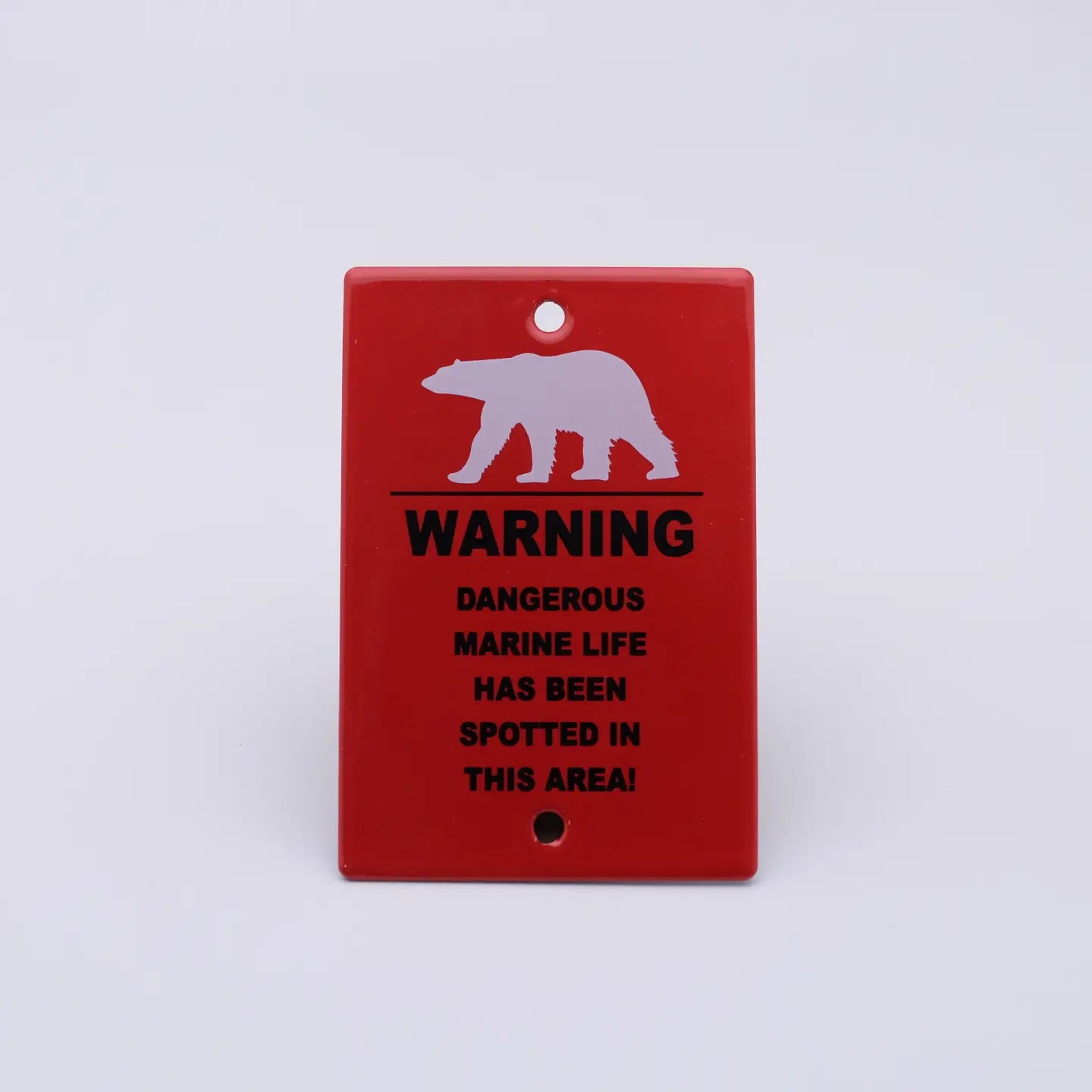 Red Emalco Enamelware warning sign (12x8 cm) reads: Dangerous marine life spotted! Ocean safety enamel sign for beaches.