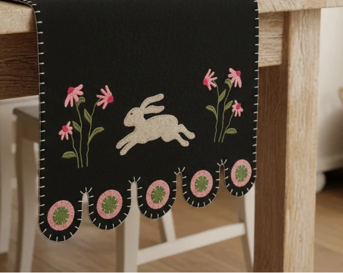Home Collections Primitive Folk Spring Bunny Wool & Cotton Table Runner