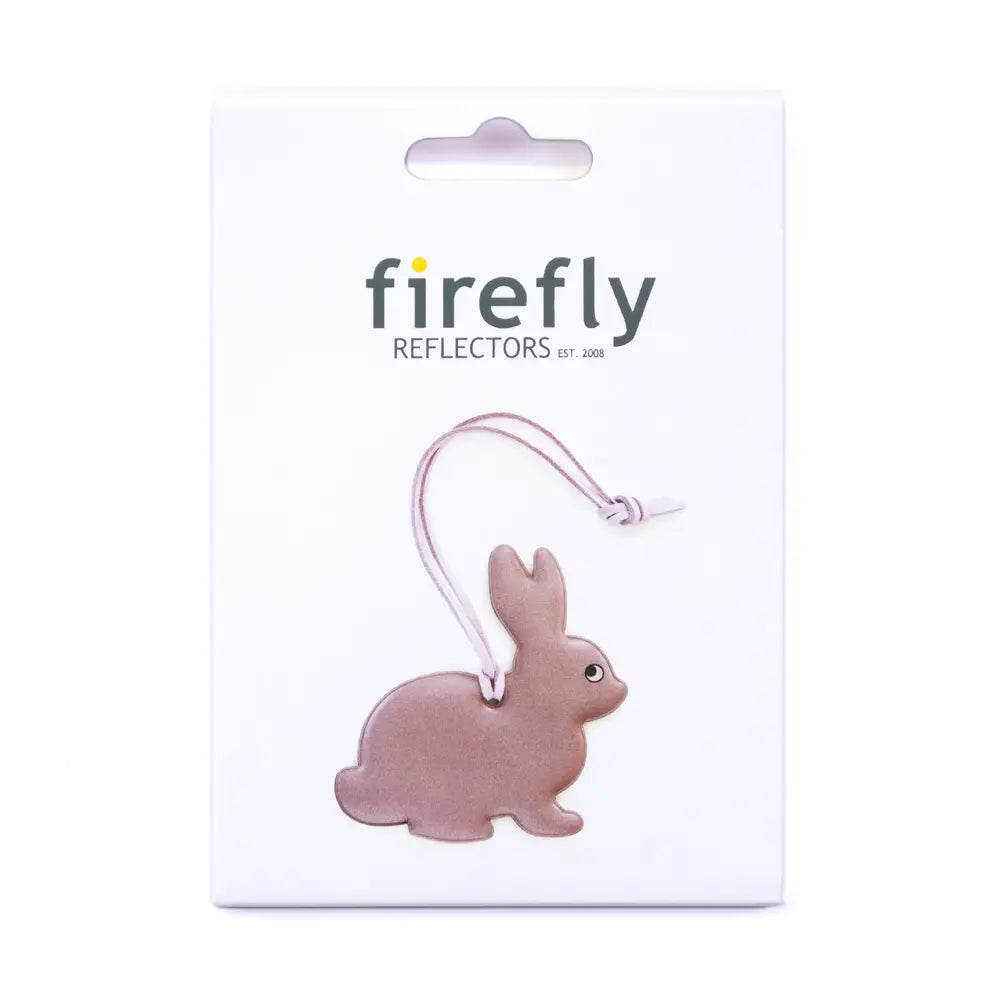 Firefly Sweden Pink Bunny Reflector Bag Charm—adorable animal-shaped safety accessory for kids’ backpacks, purses, or bags.