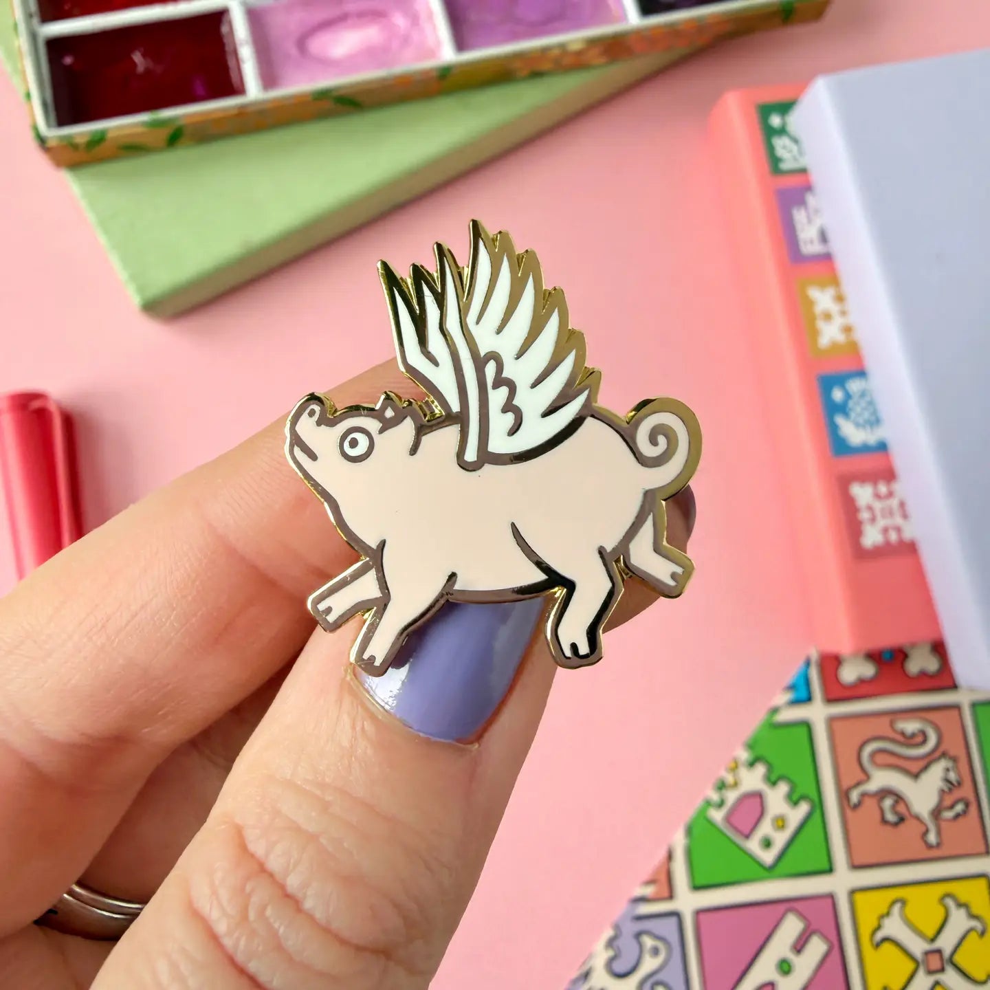 Stacey McEvoy Caunt Medieval Flying Pig Enamel Pig