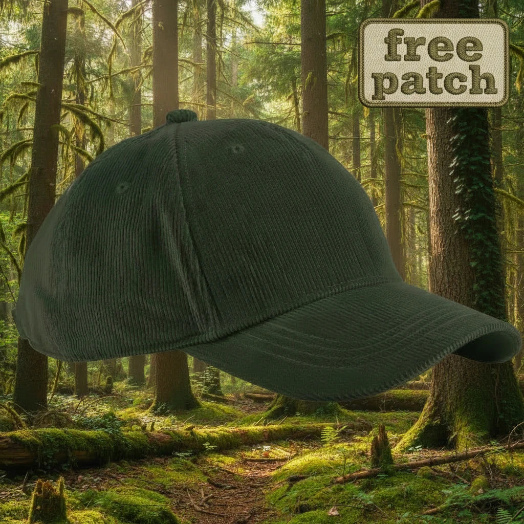 Forager Provisions Forest Night Beechfield Earthaware® Cord Baseball Cap displayed on plain white background, eco-style hat.