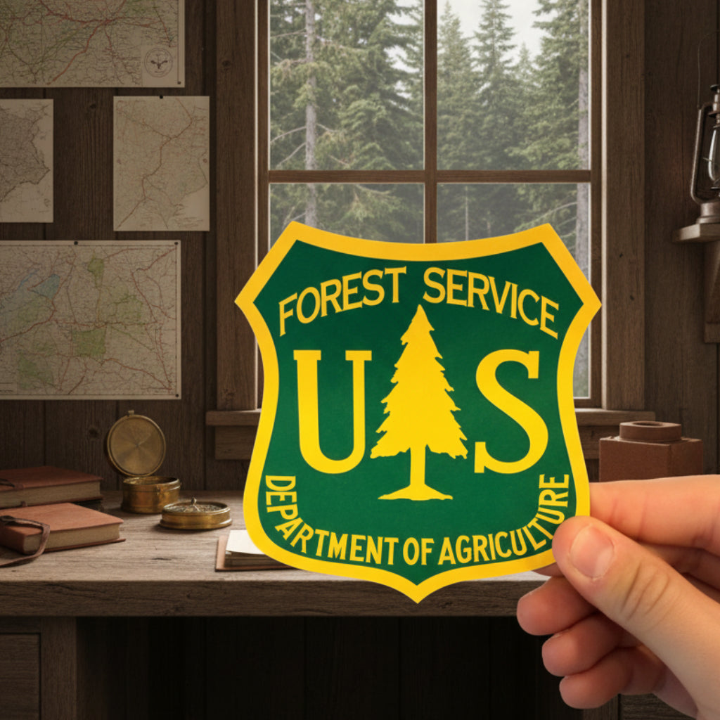 The Sawmill Shop ‘Made In USA’ US Forest Service Wood Shield 5x3” (Green & Yellow)