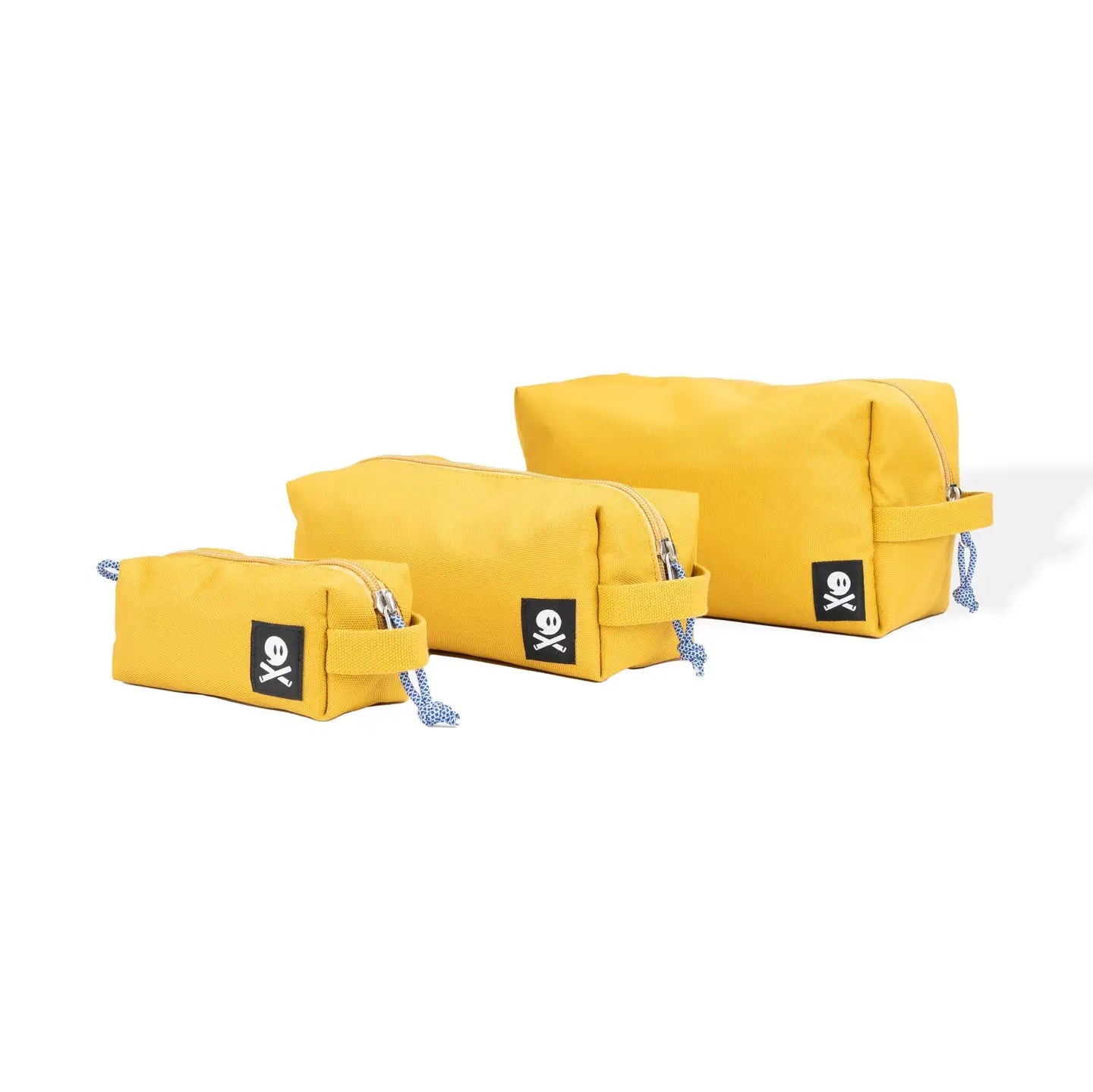 Ghost Outdoors Ochre Yellow Dopp Kit 3-Pack neatly aligned for efficient, stylish travel organization and packing essentials.