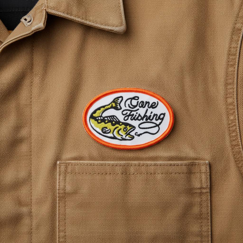 Union Made Oval Embroidered Iron On Patch - Gone Fishing