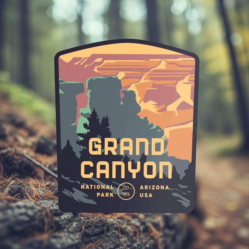 Forager Provisions LTD Grand Canyon South Rim vinyl sticker with a colorful landscape illustration of the canyon.