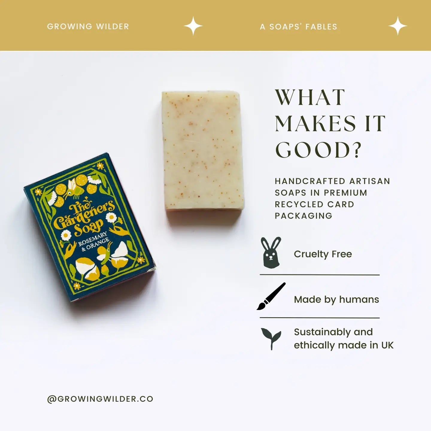 Growing Wilder The Gardeners Soap Rosemary & Orange in floral box—ethical, sustainable, natural handmade soap for gardeners.