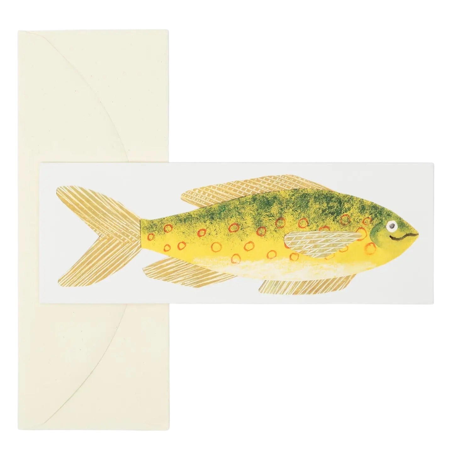 Hadley Cheery Fish Greeting Card by Hadley with a bright yellow fish illustration and cream envelope. Perfect for special occasions.