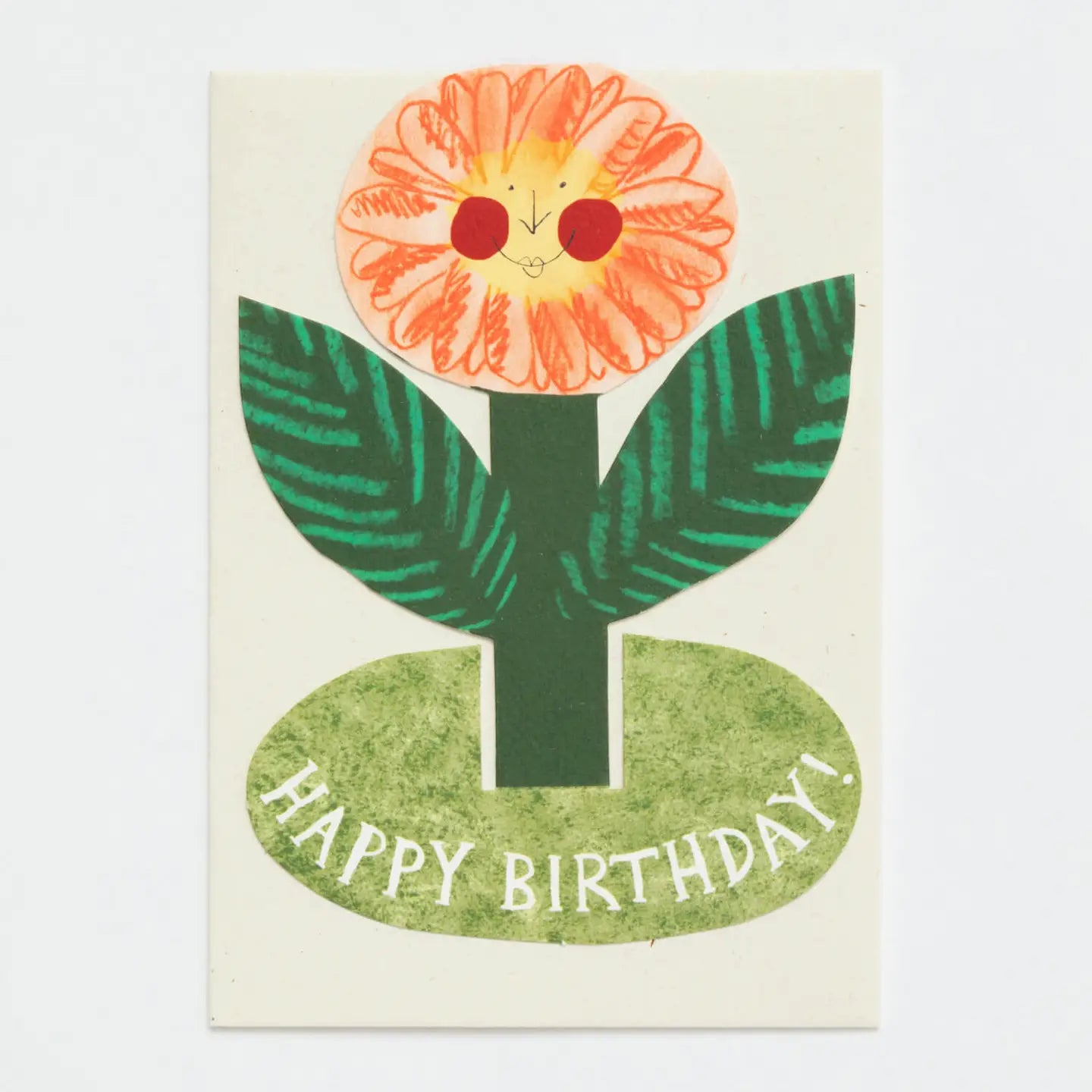The Hadley Happy Birthday Flower Stand Up Card features an orange flower, green leaves, and cheerful Happy Birthday text.