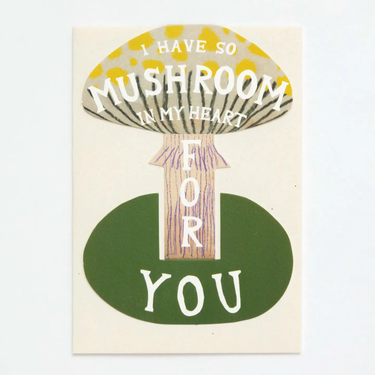 Cute mushroom greeting card with I have so mushroom in my heart – perfect pun card for love, friendship, or Valentines Day.