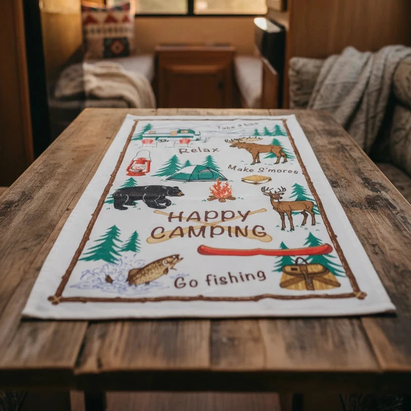 PAINES Happy Camping Cotton Kitchen Tea Towel 16x27”
