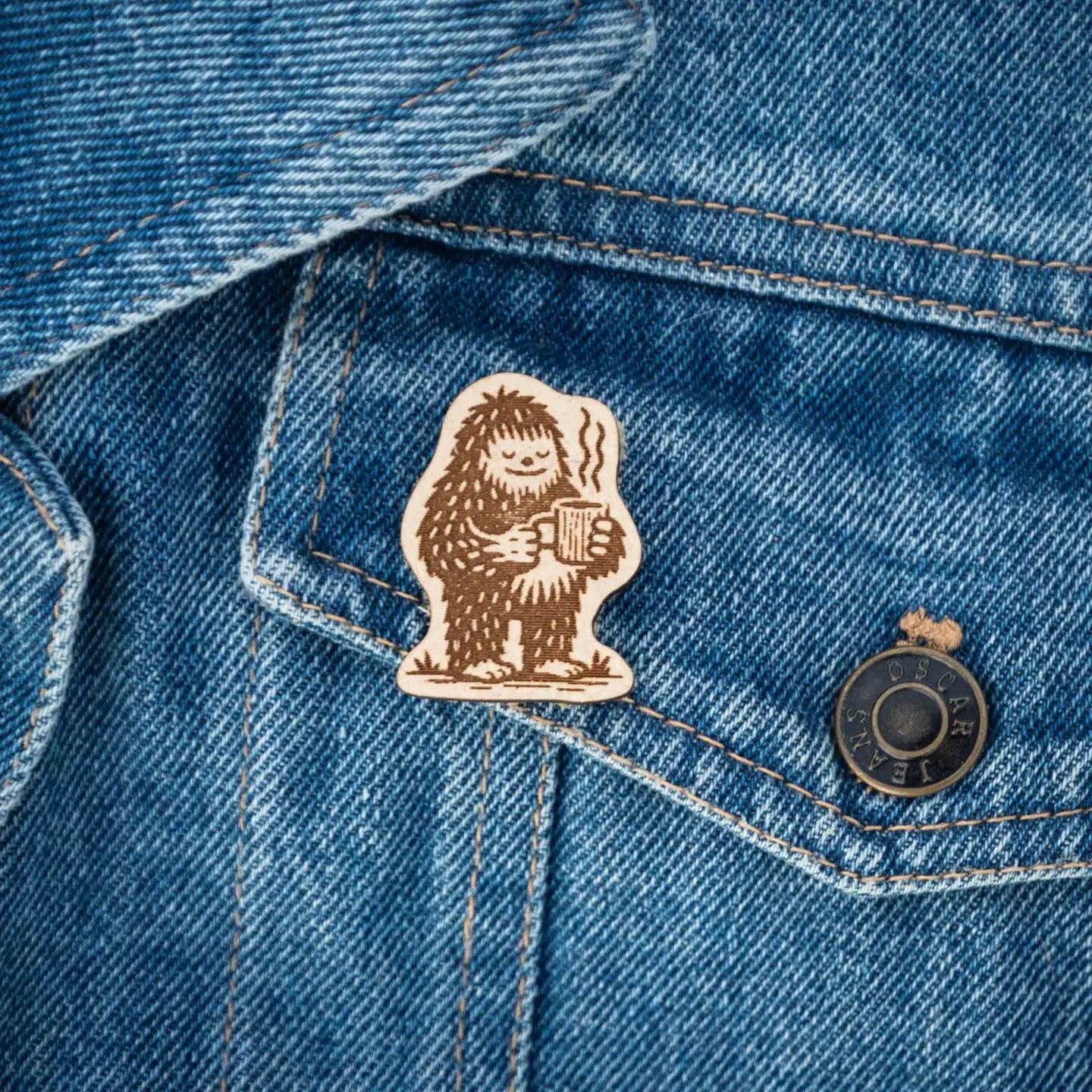 Hey Bear Outdoors Bigfoot/Yeti Wooden Pin Badge
