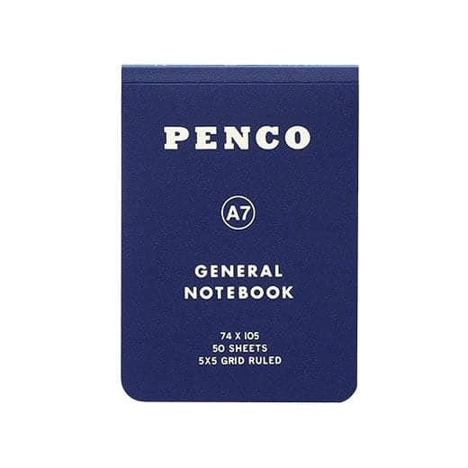 A navy Hightide Penco Soft PP Reporter Notebook (Grid A7) featuring 50 grid-ruled sheets, and measuring 74 x 105 mm.