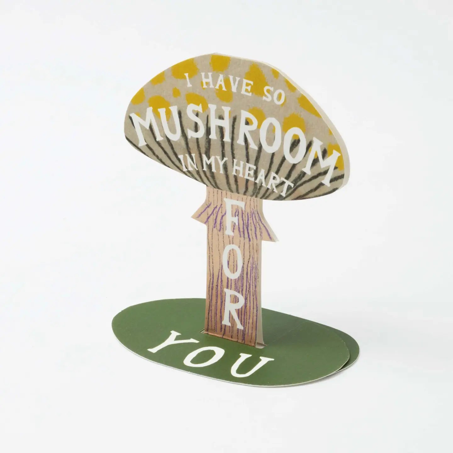 Cute greeting card with illustrated mushroom and pun: I have so mushroom in my heart for you—perfect love card gift.