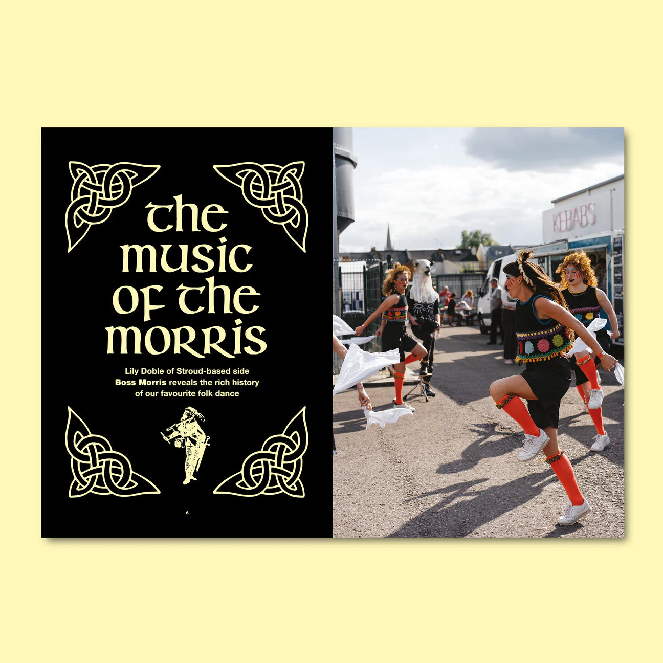 Magazine cover titled "Peasant: Music Emerging from the Soil" with a woodcut-style image of a peasant. Text: "Weird Walk Peasant Folk Zine - Issue One," featuring folk music and musical innovators.