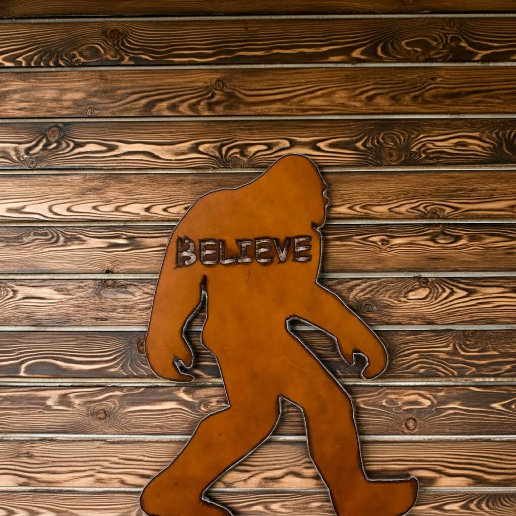 Universal Ironworks USA Bigfoot Yeti Believe Image Metal Sign