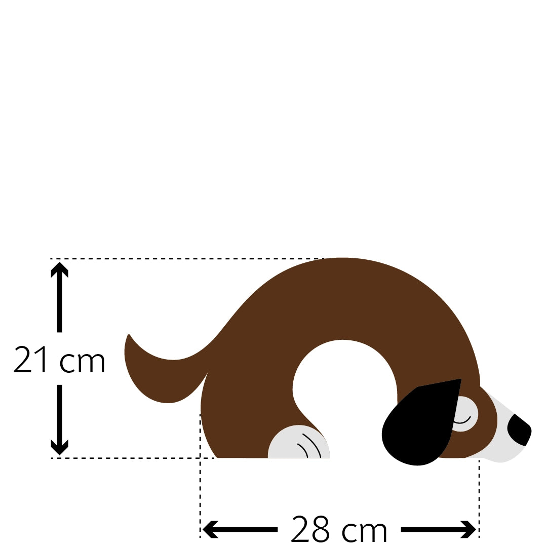 Leschi Neck & Shoulder Warming Pillow—Brown Dog. Microwavable grain pillow for heat therapy, comfort, and pain relief.