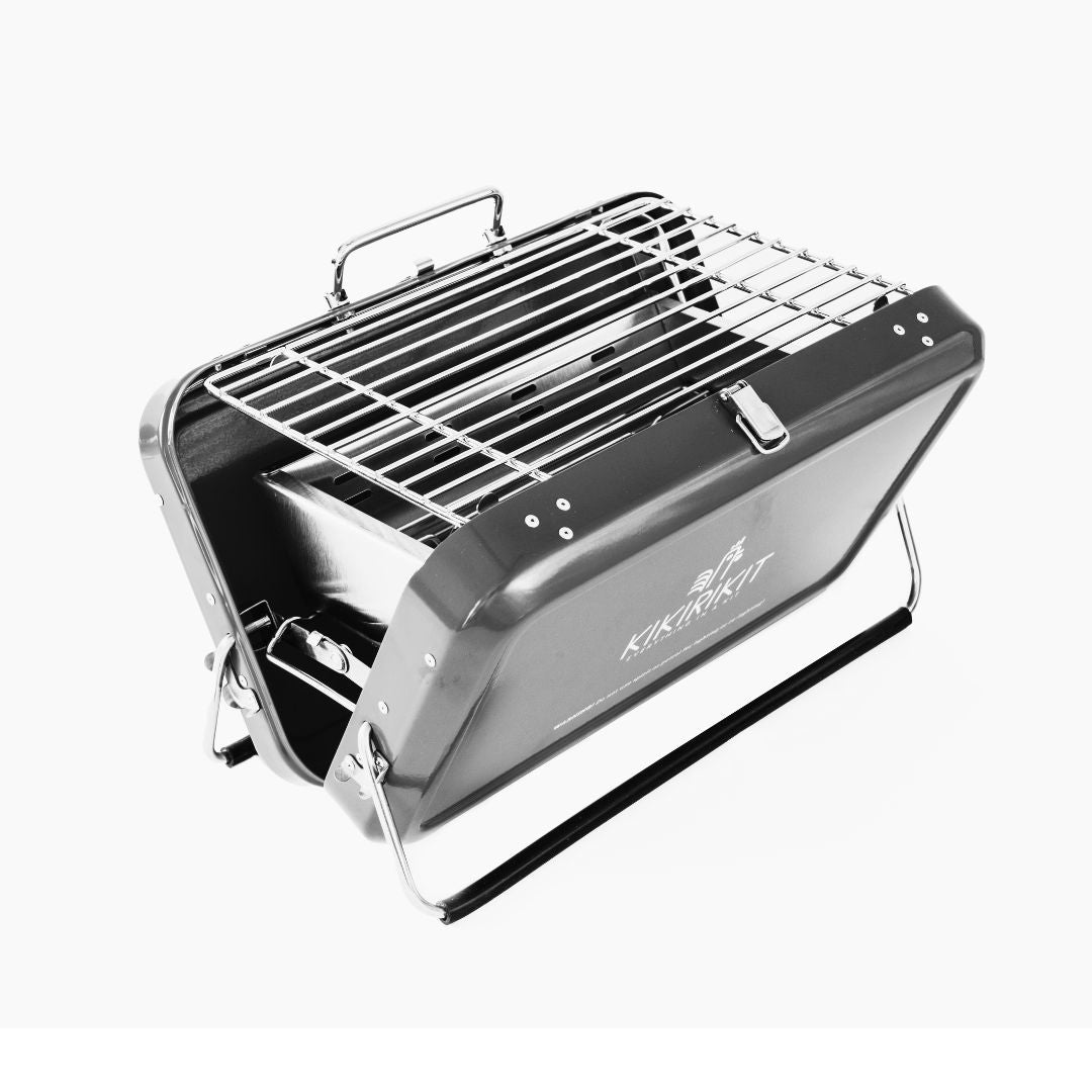 Kikirikit Foldable Portable Charcoal Barbecue Kit black, outdoor grill, easy to use BBQ for camping, picnics, and travel grilling.