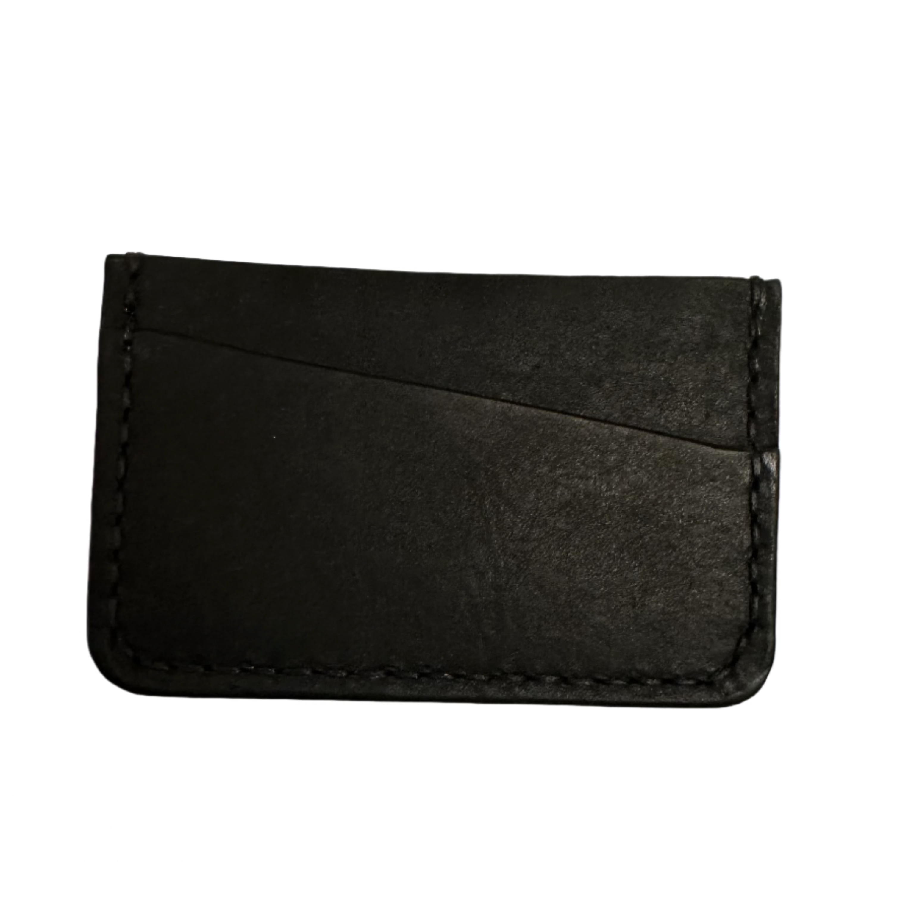 Kjøtt Supply Co Leather 008 Horizontal Card Holder in black Pueblo Nero leather with visible stitching, displayed on white.