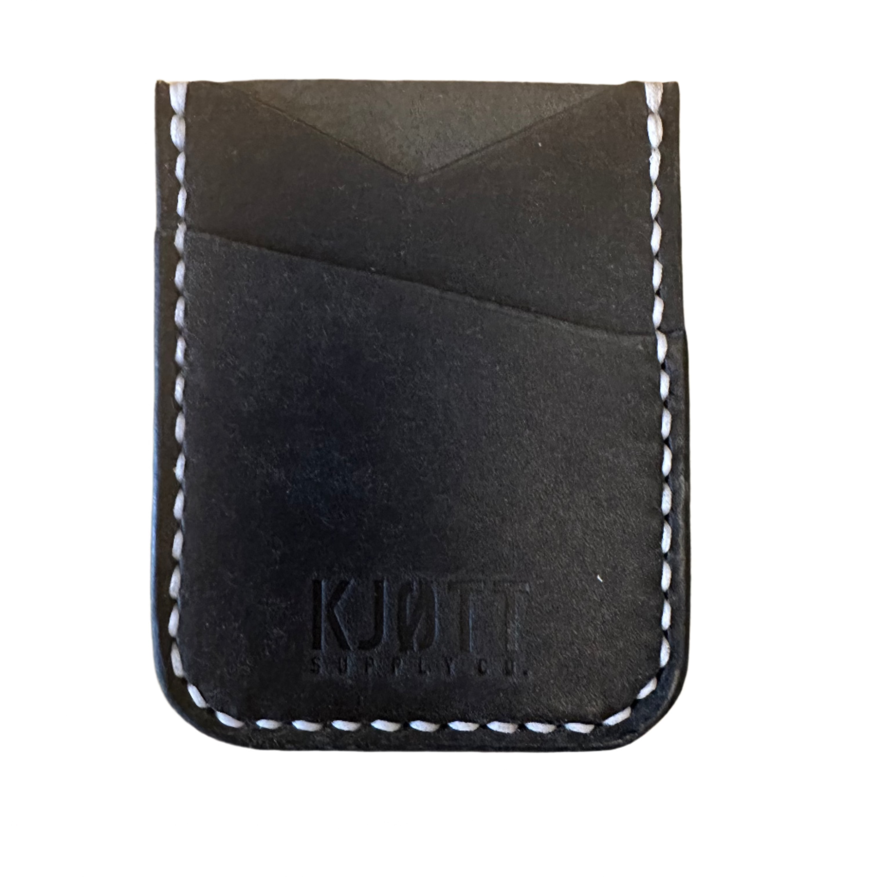 Minimalist Pueblo Navy leather card holder with embossed Kjøtt design, handcrafted for style and durability—shop luxury wallets.