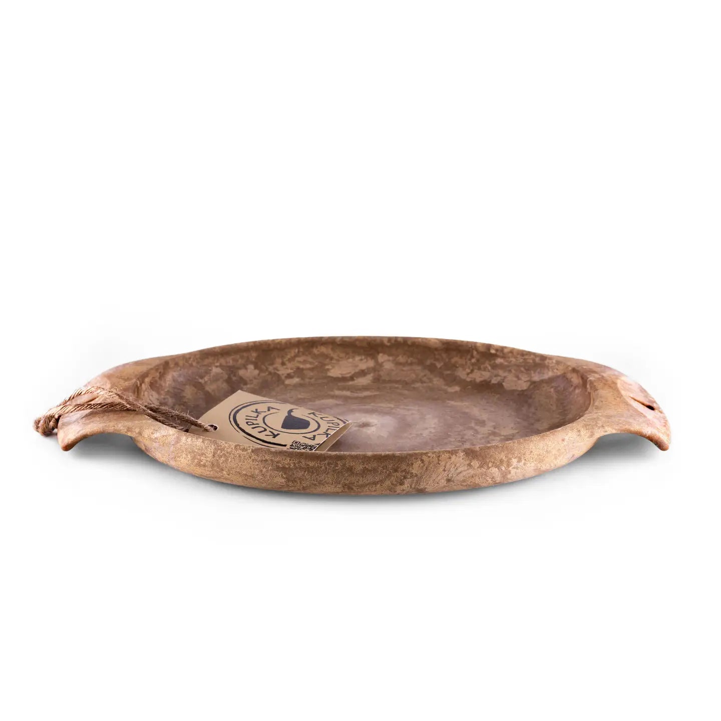 Kupilka 44 Large Plate Brown, eco-friendly natural fibre, round shallow design with dual handles—ideal outdoor dining dish.