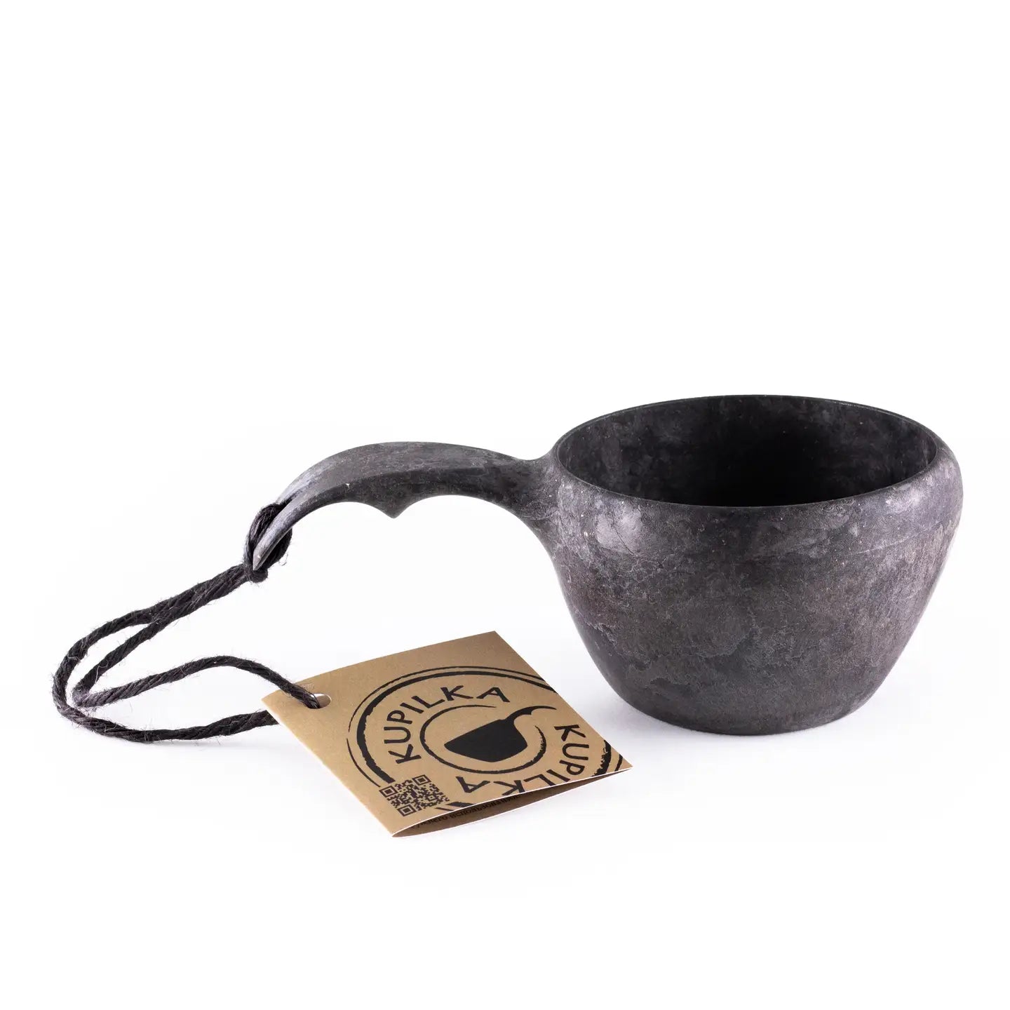 Kupilka 21 Classic Cup Black, eco-friendly natural fibre composite mug with ergonomic handle and cord for outdoor adventures.