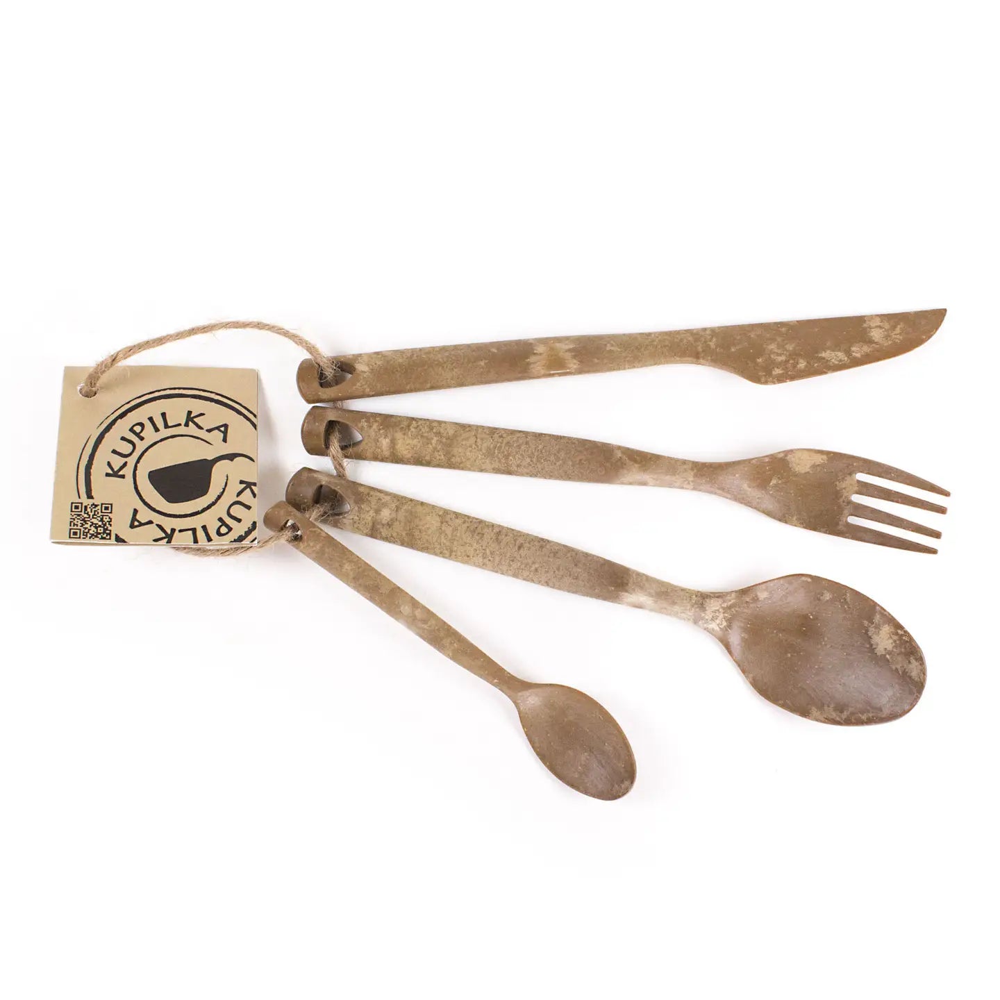 Kupilka Cutlery Set - Brown features durable, looped camping utensils for outdoor dining and travel; eco-friendly, lightweight design.