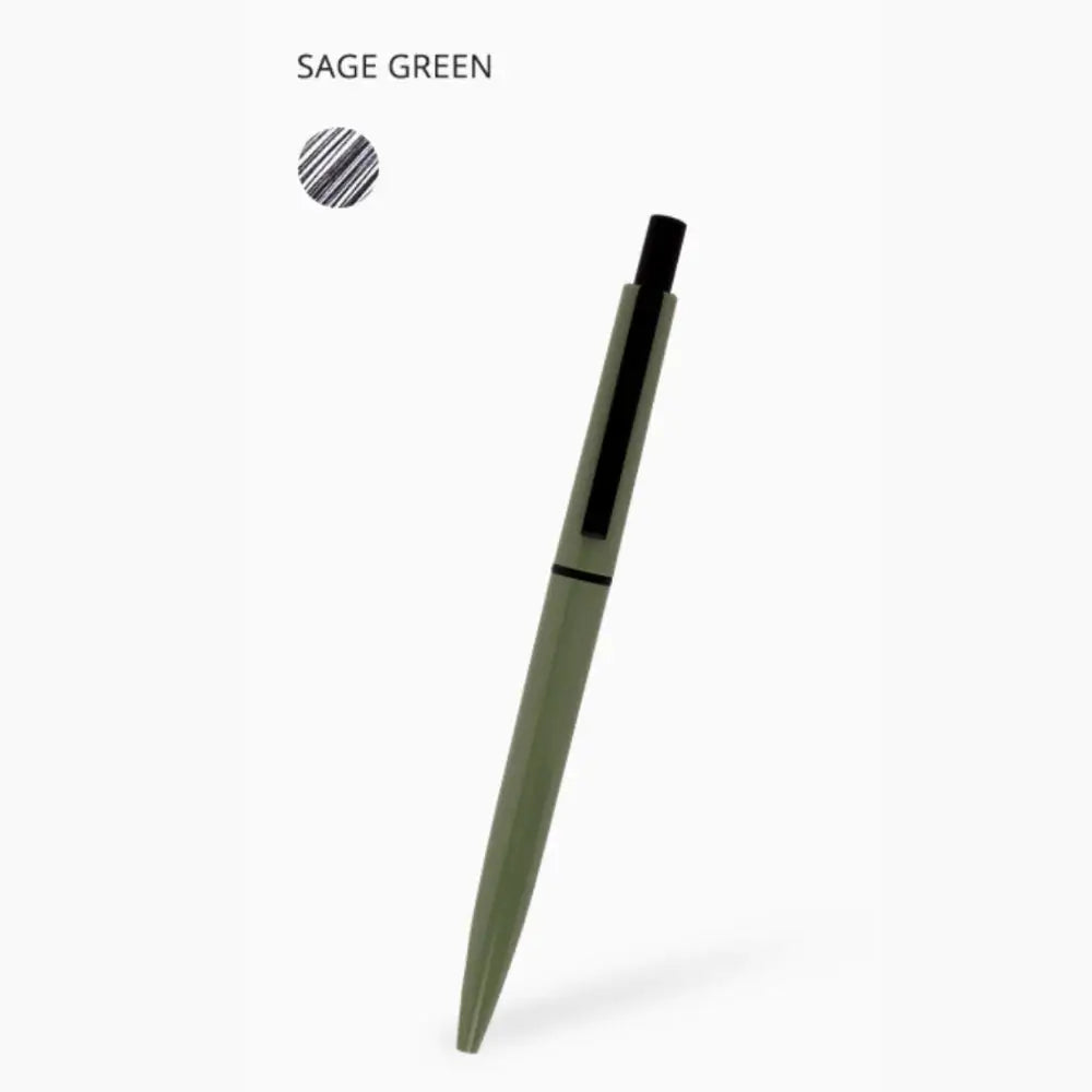 Shop the Livework LIVE & PIECES Classic sage green ballpoint pen with black clip and clicker, displayed upright on white background.