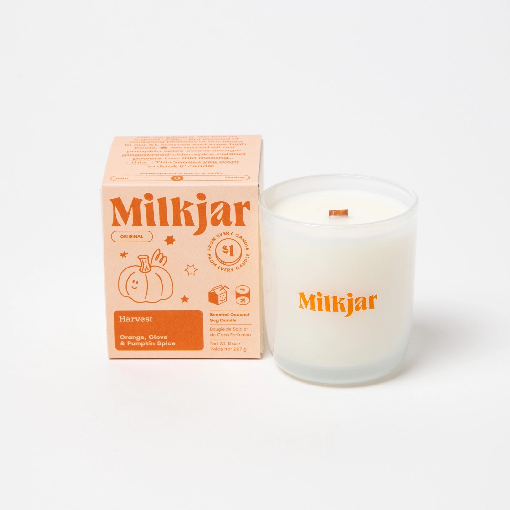 Milk Jar Candle Co Harvest - Orange, Clove & Pumpkin Spice Soy 8oz Candle