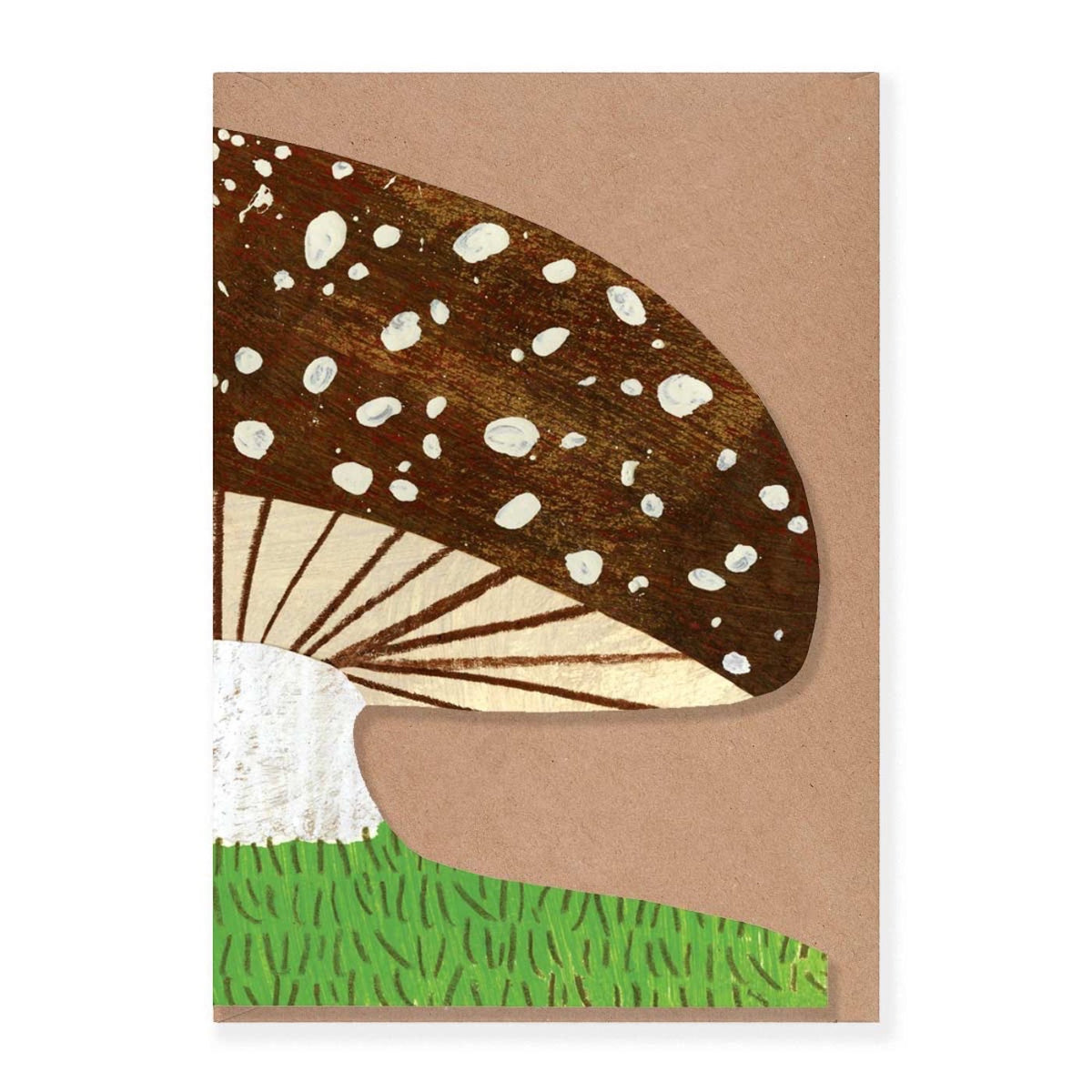 Shows a folded mushroom shaped card with a brown envelope