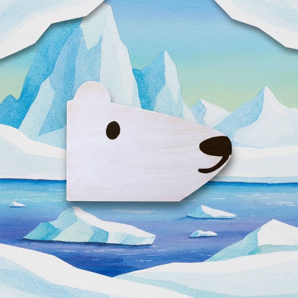 Forager Provisions LTD Mortlake Papers polar bear shaped Christmas greeting card against a snowy arctic background