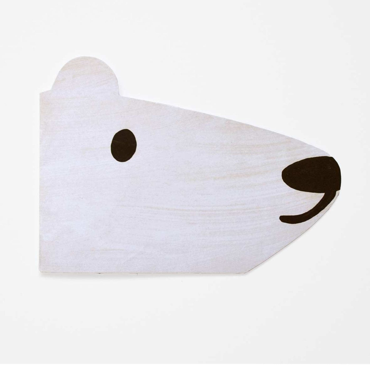 A face of a polar bear with simple black eye and round nose.