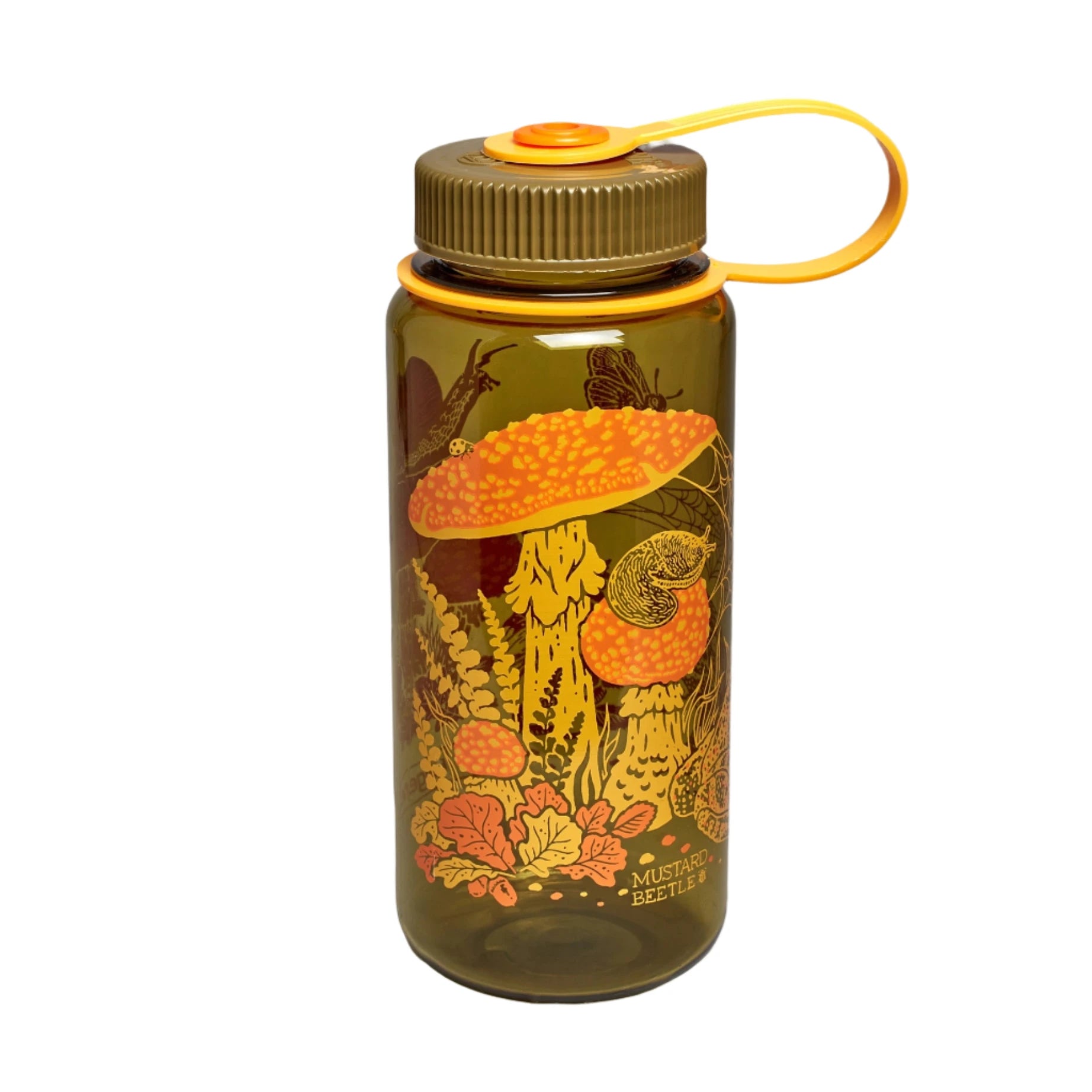 Mustard Beetle Toad & Mushroom 16oz Wide Mouth Nalgene Water Bottle
