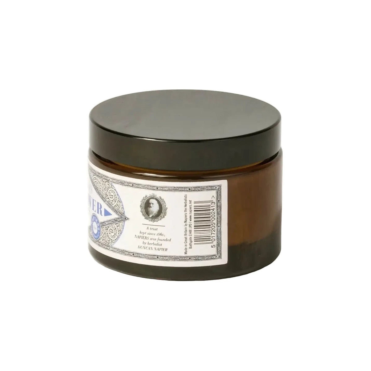 Napiers Starflower Dry Skin Cream 376.48g in brown jar with black lid, label, text, barcode, and a small portrait visible.