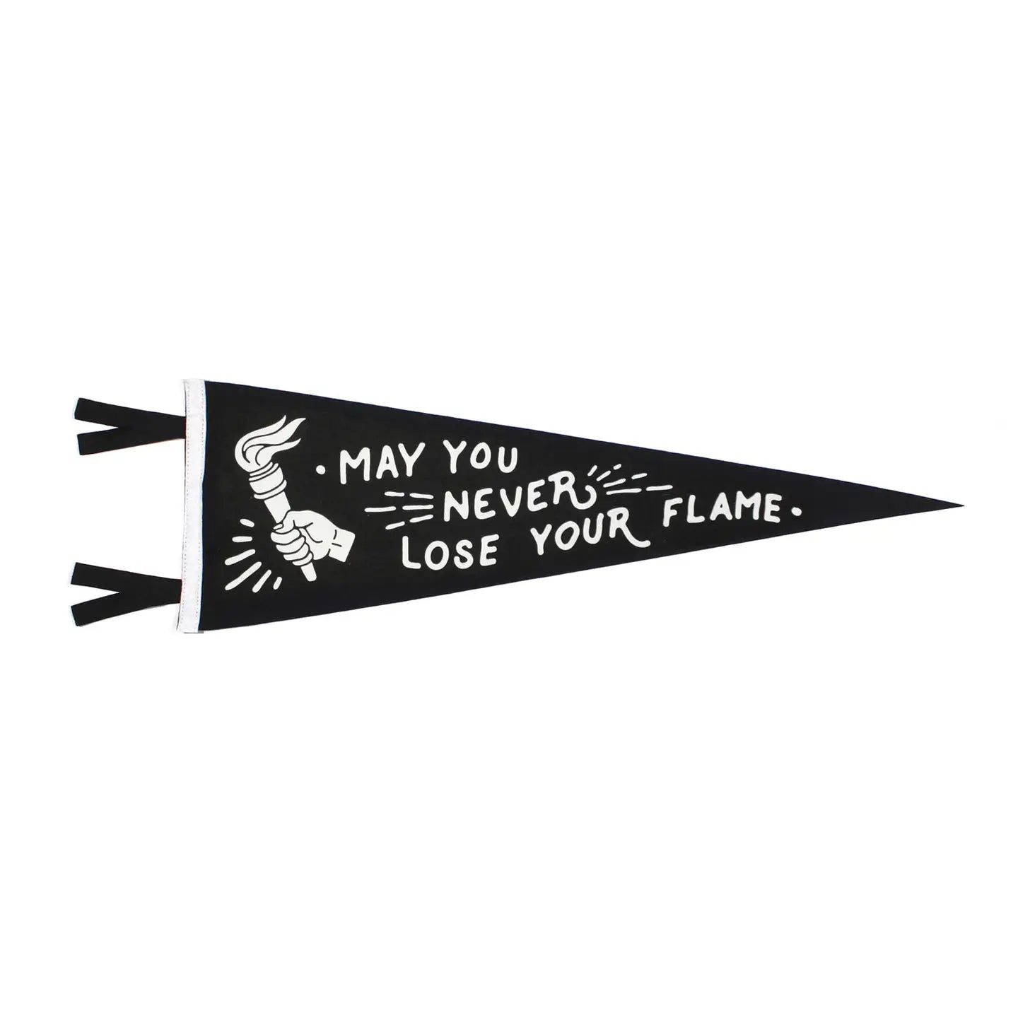 Oxford Pennant’s “May You Never Lose Your Flame” banner—hand holding torch, inspirational quote, vintage décor for home or office.