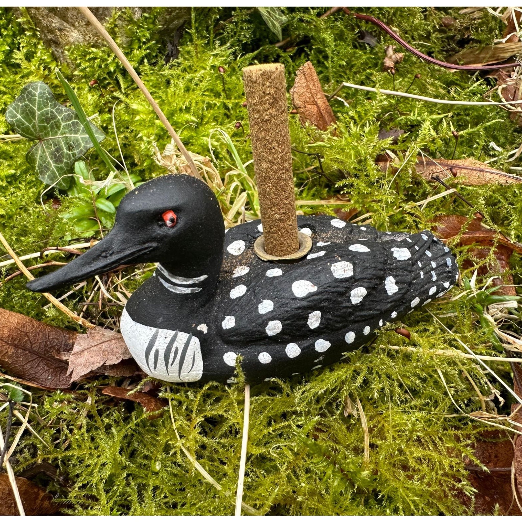 PAINES Loon Incense Holder with 12 Balsam Fir logs, rustic decor, wildlife-themed home accent, unique nature-inspired gift idea.
