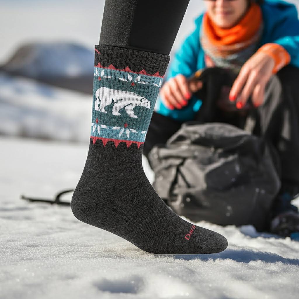 Darn Tough 5017 Women’s Vangrizzle Boot Midweight Hiking Socks Charcoal - Polar Bear